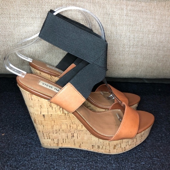 Steve Madden Roperr Brown & Black Strap Cork Wedges Size 7.5 - Picture 4 of 10